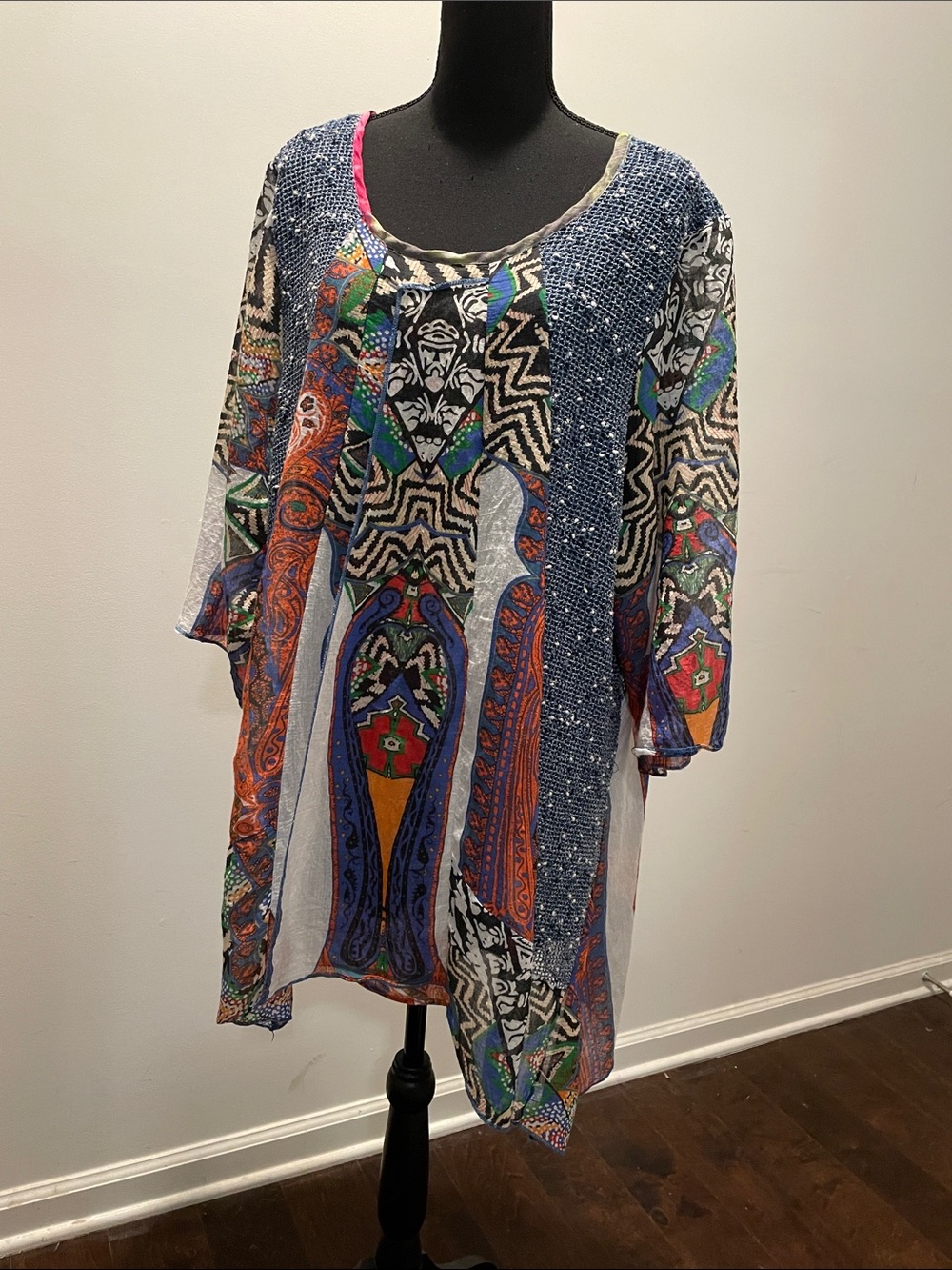 Dikalady Multicolored Oversized Tunic Size 3X Bohemian Wearable Art Eclectic